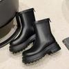 Botas de Cano Curto Brancas Estilo Francês com Solado Grosso para Aumentar a Altura para Mulheres, Novas Botas Martin com Salto Bloco e Bico Redondo para Outono e Inverno, Botas Elegantes e Slim, Botas Western