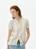 SIN RESTRICCIÓN Camisa de Mujer con Volantes Franceses, Cuello en V, Mangas Abullonadas, Ligeramente Transparente, Pliegues, Cordón, Camisa para el Trabajo