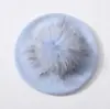 Boina Nueva de Color Sólido con Pompón Mezcla de Lana Moda Cómoda Gorro Pullover Doble Capa Cálido Gorro de Punto Sencillo
