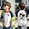 Camiseta de Manga Corta con Bloques de Color para Niños, Top Versátil Casual de Verano con Cuello Redondo, Camiseta Básica Ligera para Niños