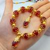 Pulsera brazalete de ágata roja corindón valiente tipo toro latón bañado en oro joyería imitación oro conjunto de tres piezas para mujer