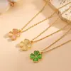 Versátil Doce Flor de Trevo Aço Titânio Joia Flor de Coração Colar Aço Inoxidável Olho de Gato Colorido Colar de Flores Pequenas para Mulheres