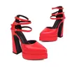 Tallas 35-43 Sandalias de Tacón Alto de Verano para Mujer con Plataforma Impermeable, Punta Fina, Estilo Europeo y Americano, Tallas Grandes, Sandalias Huecas con Hebilla para Mujer