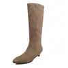 Botas Largas Elásticas de Gamuza Botas Adelgazantes para Mujer Otoño e Invierno Nuevo Estilo Versión Coreana Punta Redonda Cremallera Lateral Tacón Medio Botas Versión Coreana para Mujer Botas Elásticas