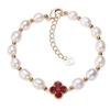 Corea del Sur Estilo Ins Dongdaemun Pulsera de Cuentas de Perlas de Agua Dulce Trébol de Cuatro Hojas Pulsera para Novia Joyería de Mano Elegante Femenina Mano