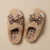 Exquisitas y vintage~Pantuflas de algodón con lazo de encaje a cuadros franceses, otoño e invierno, en una paleta de colores suave y versátil, perfectas para mujeres