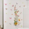Novos Adesivos de Parede Simples de Plantas Verdes e Flores com Borboletas para Decorar Paredes de Fundo da Sala de Estar e do Quarto, Adesivos de Parede Autoadesivos