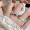 Anel Oval Azul Céu Zircônia Doce e Fresco para Mulheres Estilo Francês Retro Prata Quebrada Fosca Prata S925 Anel Aberto para Dedo Indicador Tendência
