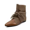 Botas de Cuero de Vaca de Primera Capa + Superficie de Tela para Aumentar la Altura Mujer con Cordones Lazo Punta Fina Cuero Genuino Tacón Alto Botines Mujer Estilo Coreano Botas Únicas