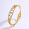 Pulsera Abierta de Acero Inoxidable de Cinco Anillos de la Suerte con Diamantes Completos para Mujer, Gama Alta, Lujo Ligero, Personalizada y Versátil de Acero de Titanio que No se Desvanece