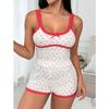 Pijama de tirantes de cereza europea y americana para mujer, traje de verano nuevo, ropa de casa de alta gama con cuello redondo y costuras de encaje, conjunto de dos piezas