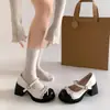 Salto Grosso Laço Doce Boca Rasa Tira Única Moda Versátil Mary Jane Salto Alto Outono 2026