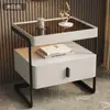 Mesa de Cabeceira de Ferro Forjado com Tampo de Ardósia Estilo Italiano para Uso Doméstico, Estilo Moderno Simples de Luxo Leve, Novo Modelo para Quarto Principal, Móveis de Quarto de Madeira Maciça por Yuanfeng