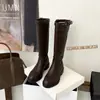 Botas de moda estilo británico de 3.5 cm hasta la rodilla, nuevo modelo otoño e invierno 2026, punta redonda, tacón grueso, botas de montar de tubo alto para mujer