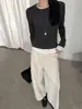 Calça jeans GAGD estilo 'Chanel', cintura alta, casual, corte solto, com bolsos, perna reta, cropped, para mulheres petite, efeito emagrecedor