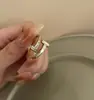 Anel aberto de ouro maciço 14k banhado com zircônia quadrada, coração de borboleta, pérola, anel simples e estiloso para o dedo indicador, joia para mulheres