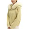 Suéter con Capucha y Cuello Grande de Piel Estilo Coreano Otoño/Invierno para Mujer Cardigan de Punto Trenzado con Cremallera Sudadera con Capucha de Temperamento Holgada Adelgazante