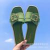 Chinelos Planos Femininos de Verão para Usar Fora Quadrados com Fivela Estilo Coreano Fashionáveis Estilo Chanel Praia Estudante Casuais Slide Chinelos Slide