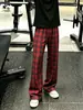 Pantalones casuales de retazos a cuadros retro americanos para hombre, nuevo estilo de verano, corte holgado, versátiles, corte recto, elegantes, adelgazantes, pantalones de pierna ancha