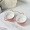 Protección de cuello plato para gato mascota cerámica doble plato protección anti-golpes lindo plato para comida plato para comer gato para beber doble uso mayoreo