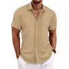 Camisas Masculinas de Algodão e Linho, Venda Quente Transfronteiriça Amazon Europeia e Americana, Manga Curta, Casuais, Soltas, Respiráveis, Jacquard