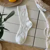 Calcetines de Color Crema Estilo Coreano para Primavera y Verano, Calados Florales de Media Pantorrilla, Calcetines Finos Transpirables Sin Costuras para Mujer, Color Sólido Versátil