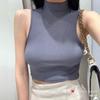 Elegante Colete de Gola Meia Alta Feminino Verão Novo Ins Super Fogo Interior Sem Mangas Alça Base Camisa Top para Mulheres