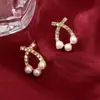 Pendientes Sencillos de Perlas Coreanas Mismo Estilo de Tiktok Versátiles Retro Pendientes al por Mayor Joyería para Mujeres