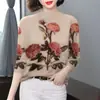 Camiseta Básica de Manga Larga con Cuello Medio Alto, Estampado Floral, Corte Ajustado, Forro Polar y Capa Interior Engrosada para Mujeres de Mediana Edad y Mayores, Ropa para Mamá