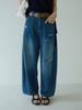 [Oufan] Jeans da Moda com Design de Rasgos e Buracos Cintura Alta para Mulheres Verão Estilo Coreano Visual Emagrecedor Calça Wide Leg Nove Pontos 3039