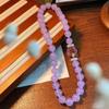 Colar de Jade de Quartzo Violeta de Mianmar Original Feito à Mão 12mm Grande Grão Cristal Clavícula Cadeia