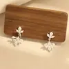 Nuevos Pendientes Pequeños Exquisitos con Incrustaciones de Diamantes de Espiga de Trigo Europeos y Americanos Elegantes Chapados en Oro de Dos Tonos Clip para Oreja Perforada Pendientes para Mujer