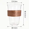 Taza de café de tarjeta de madera aislante del calor de alto valor, taza de vidrio, taza de latte de borosilicato alto, taza simple para jugo, uso doméstico, resistente a altas temperaturas