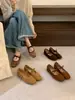 Wanwan Feng Zapatos de Salón Mary Jane Retro de Suela Blanda para Mujer 2026 Nuevos Bailarinas Francesas de Gamuza con Corte Bajo y Lazo