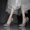 Sapatos de Data com Laço e Strass 2025 Novos Salto Alto Brilhante para Mulheres Celebridade da Internet Chamativo Versátil Sapatos de Fada para Banquete