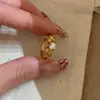 Anel Vintage de Linha Trançada Dourada com Nó Cruzado e Cravejado de Diamantes, Meio do Século Levemente Luxuoso Retrô Simples Moda Exquisite