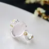 Nafoge Ornamentos de Prata Atacado Incrustado com Pedra em Pó Natural Anel de Prata Esterlina Feminino Prata Esterlina 925 Anel de Abertura Vintage