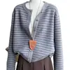 Cardigã de malha listrado em color block com gola redonda, estilo coreano, para mulheres, peça de outer wear para outono/inverno, novo suéter casaco versátil de caimento solto 2026