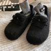 Sapatos Peludos Redondos Versáteis Quentes de Pelúcia 2025 Outono e Inverno Novo Estilo Japonês com Laço de Saia Sapatos Planos Macios de Algodão
