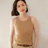 Suéter de cachemira pura para mujer, grueso, cuello redondo, acanalado, cálido, sin mangas, estilo camisola, capa interior, top de punto