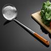 Espátula al por mayor de mango largo de roble cocina hogar acero inoxidable 304 cuchara para sopa colador pala para freír juego de utensilios de cocina