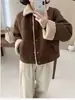 Outono e Inverno Feminino Estilo Melaude Conjunto Curto Solto Espessado Quente Pele de Lã de Cordeiro Peça Única Jaqueta de Algodão Top