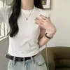 Camiseta de Manga Corta de Algodón Puro Acanalado para Mujer, 240g, Verano 2026, Estilo Corto, Elástica, Corte Ajustado, Estilo Sexy, Top Adelgazante para Mujer