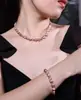 Set de Collar y Pulsera de Perlas Naturales Barrocas de Agua Dulce Color Púrpura Polvo para Mujer Cadena de Clavícula de Perlas de Alto Brillo con Incrustaciones de Diamantes Lujo Ligero