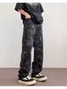 Jeans Jacquard com Estampa de Cobra Estilo High Street Americano para Homens, Roupa Ootd de Verão, Calças Curvas, Calças Retas Soltas do Dia a Dia