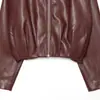 Ropa de mujer transfronteriza al por mayor 2026 otoño nuevo estilo europeo y americano versátil retro con cuello alto chaqueta de cuero con cremallera