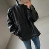 Myq2025 Chaqueta de Cuero Primavera para Hombre Chaqueta de Motociclista Holgada Cuello Alto Cuero PU Guapo Estilo Coreano Tendencia
