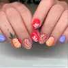 24 peças de unhas postiças para uso transfronteiriço, estilo doce e adorável acabado, cor graffiti, arte de unha removível