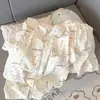 Pijama de Algodão Nuvem Feminino Cardigan Casual Verão 2025 Novo Manga Curta Shorts Fino Estudante Roupas de Casa Conjunto Feminino