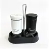 Set de Botellas para Condimentos con Soporte de Acero Inoxidable para Mesa de Comedor en Casa Rociador Salero Pimentero Botellas Sólidas para Condimentos de Cocina